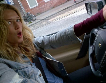 Toni Garrn in her first car.